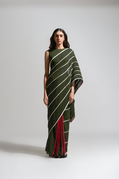 MC STRIPE OLIVE TAPPERED PALLU SAREE