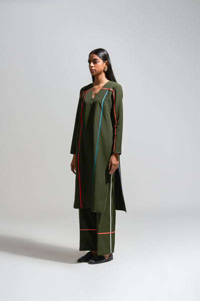MC STRIPE OLIVE KURTA PANT