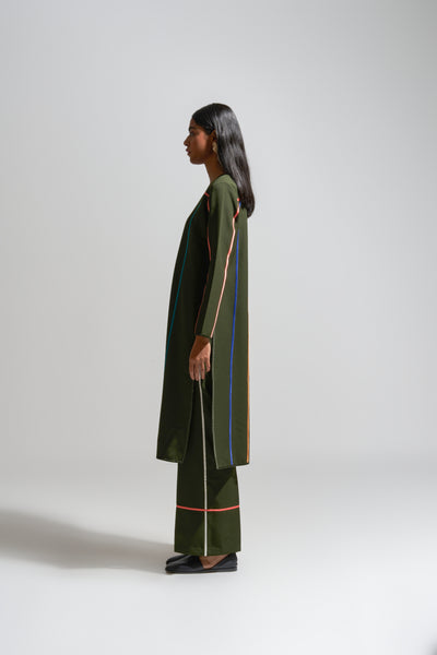 MC STRIPE OLIVE KURTA PANT