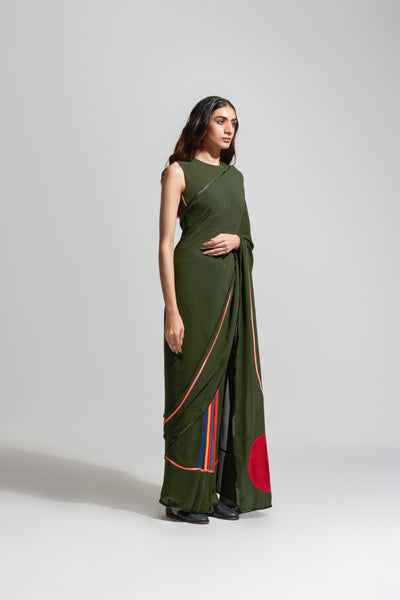 MC STRIPE OLIVE SAREE